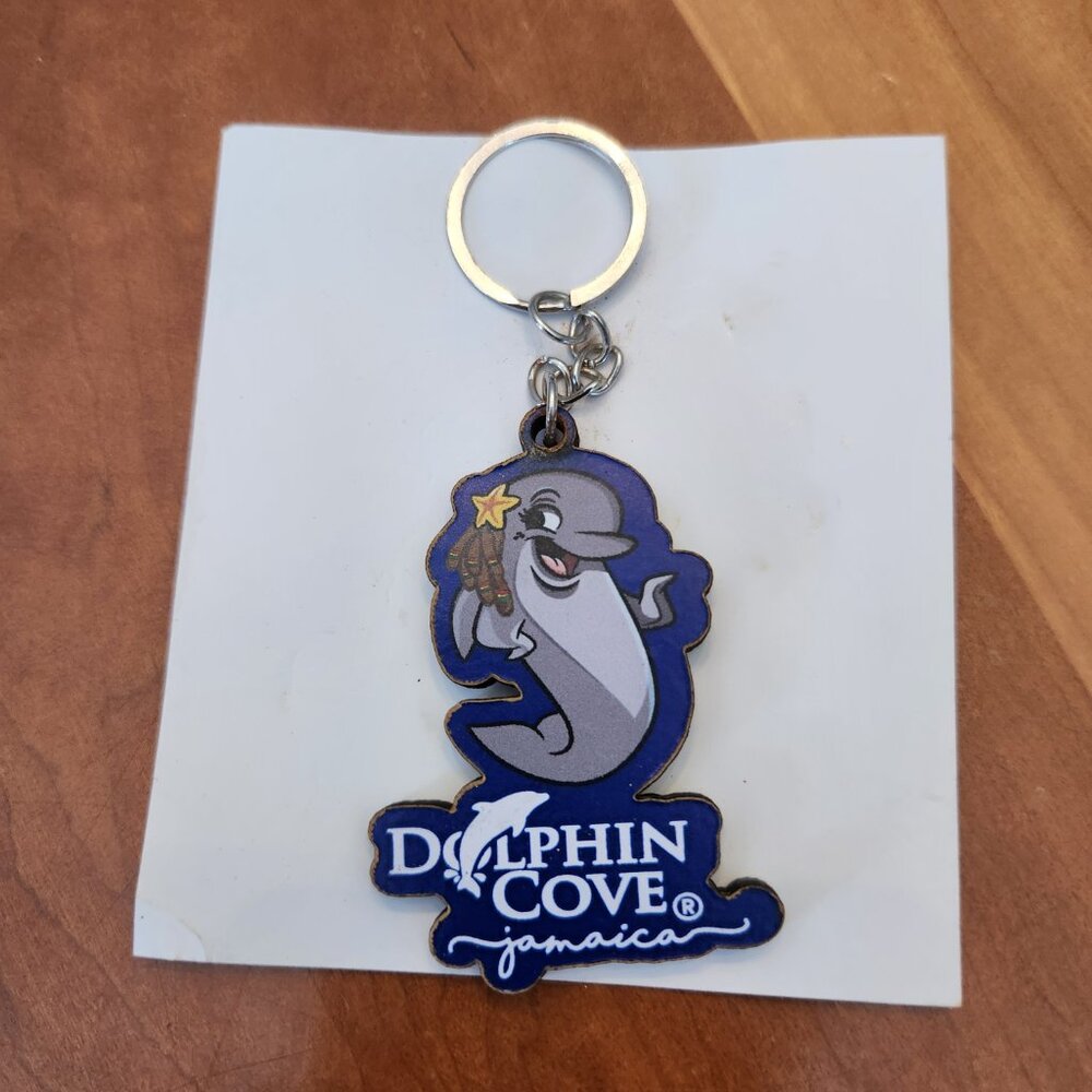 Dolphin Cove Jamaica 🇯🇲 Souvenir Keychain - Wood Mascot Charm